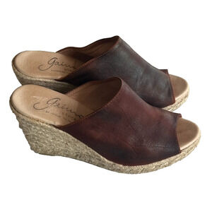 GAIMO Sandal Womens 7.5 Brown Leather Gossa Slip On Wedge Espadrille Handmade